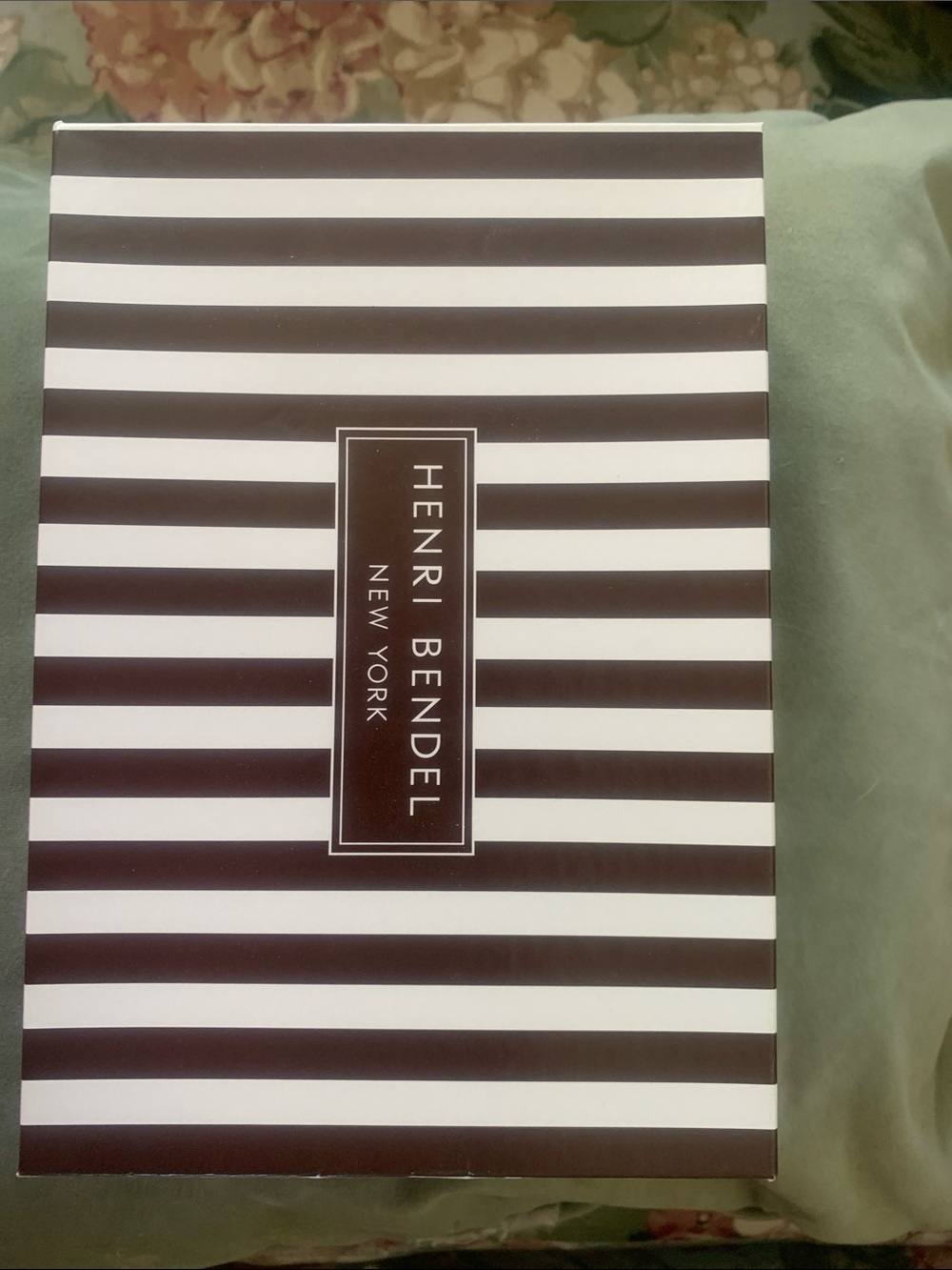 Henri Bendel Brown and White Striped Decorative Box with Logo